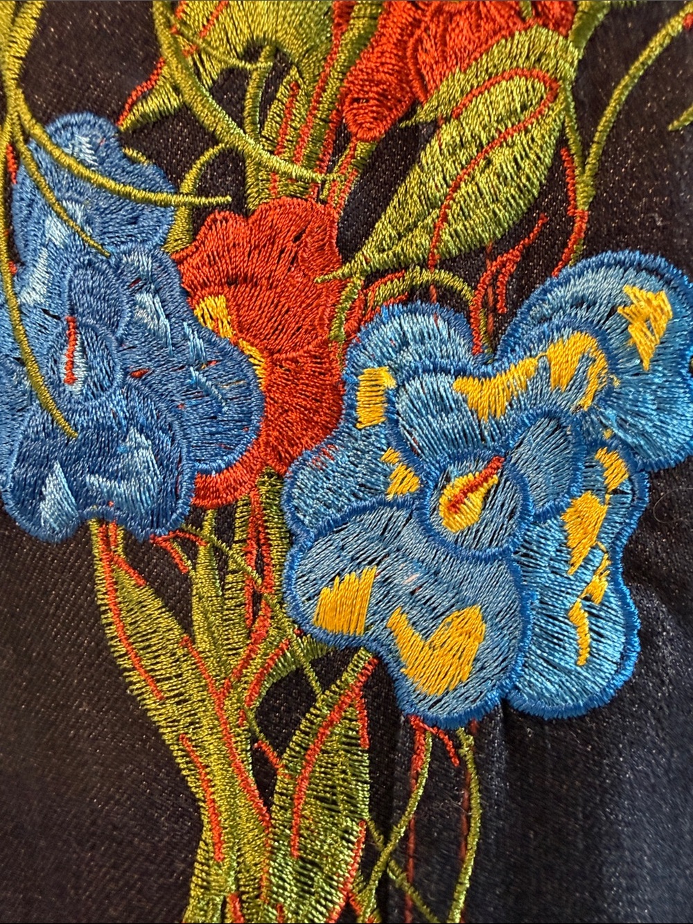 Women's Dark Blue Denim Tailored Jacket with Back Embroidered - Picture 9 of 13